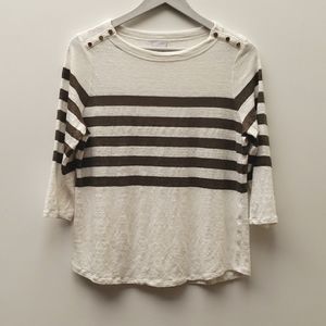 Chico's Striped Linen Knit Top Women's Size Medium in Tropic Olive